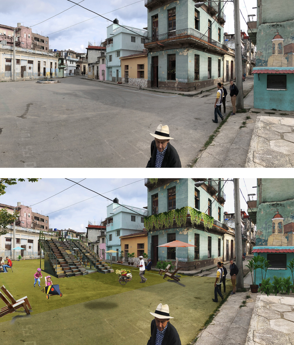 Student render of potential open space use, plaza greening & activation, Los Sitios, Havana, 2020